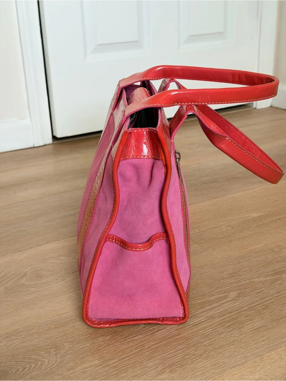 RARE Y2K Vintage Michael Kors Pink Suede Aviator Tote Bag Patent Leather Archive